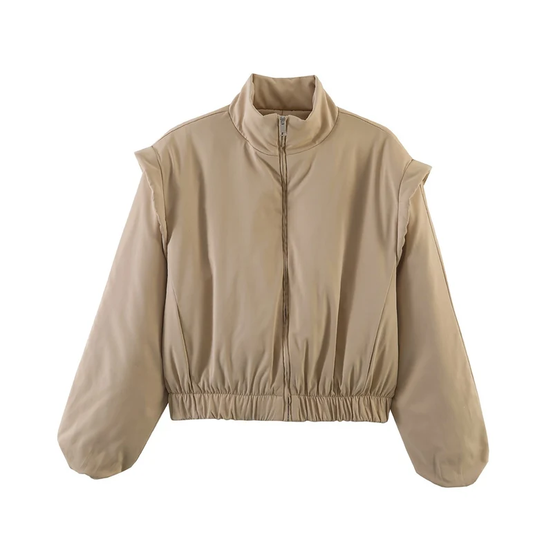 Damen Gepolsterte Cropped-Jacke mit Stehkragen, Tunnelzugsaum und überschnittenen Schulterdetails Nord Taschen