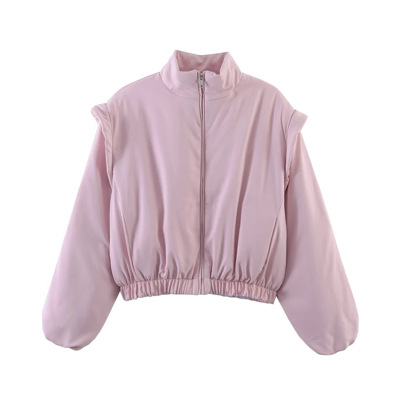 Damen Gepolsterte Cropped-Jacke mit Stehkragen, Tunnelzugsaum und überschnittenen Schulterdetails Nord Taschen
