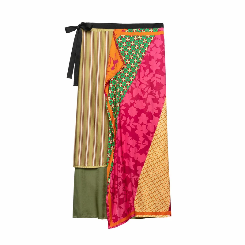Damen Gemusterter Seiden-Kimono mit Bindegürtel und weitem Fledermausärmel Nord Taschen