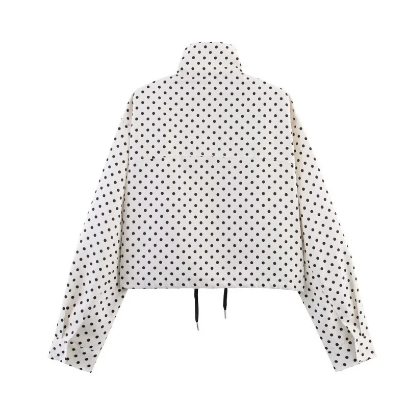 Damen Gekürzte gesteppte Jacke mit Polka‑Dot‑Print, Stehkragen und Tunnelzug Nord Taschen