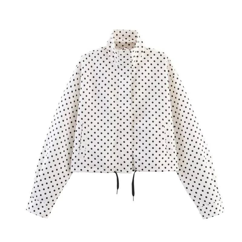 Damen Gekürzte gesteppte Jacke mit Polka‑Dot‑Print, Stehkragen und Tunnelzug Nord Taschen