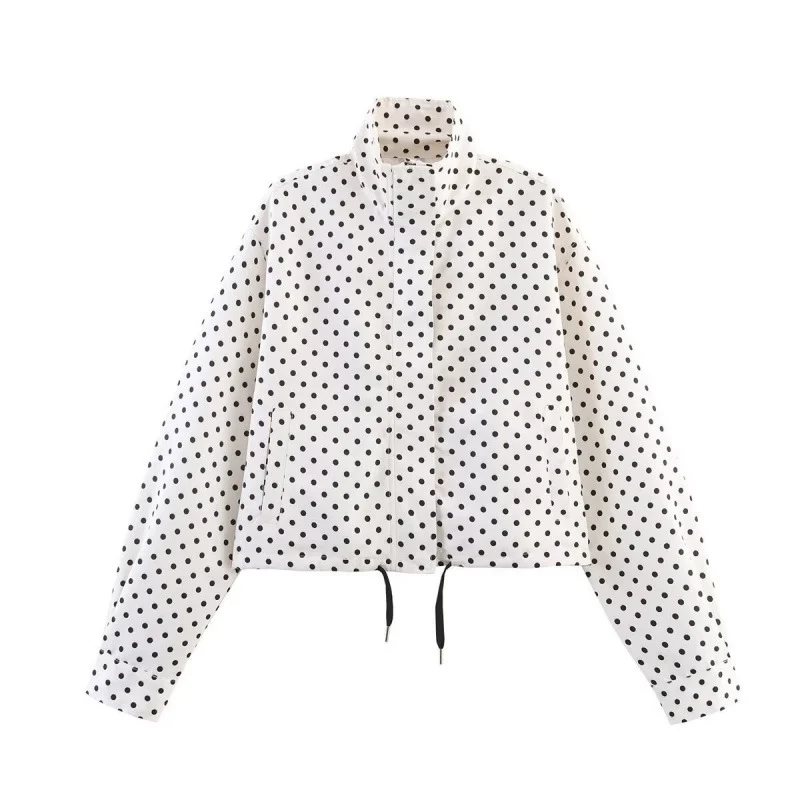 Damen Gekürzte gesteppte Jacke mit Polka‑Dot‑Print, Stehkragen und Tunnelzug Nord Taschen