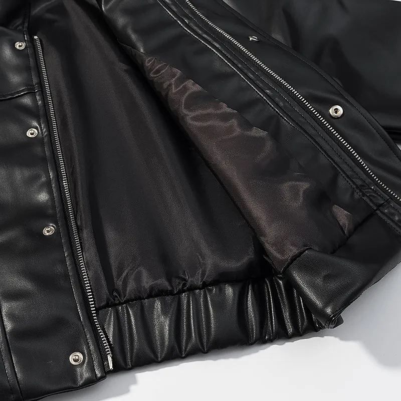 Damen Gekürzte Boxy-Kunstlederjacke mit Stehkragen und konstruktiven Teilungsnähten Nord Taschen