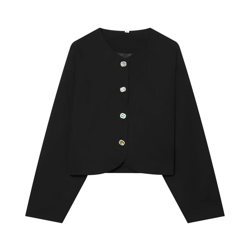 Damen Gekürzte Boxy‑Jacke mit Schmuckknöpfen und rundem Ausschnitt Nord Taschen