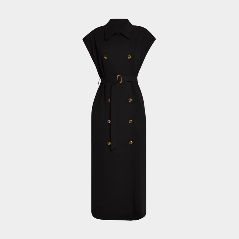 Damen Ärmelloses Doppelreiher-Midikleid mit Trench-Gürtel Nord Taschen
