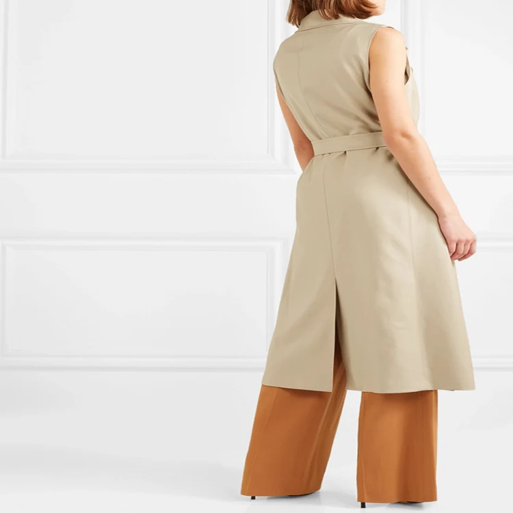 Damen ärmelloser Wickel-Trenchcoat aus Baumwollmix mit doppelreihiger Knopfleiste und Taillengürtel Nord Taschen
