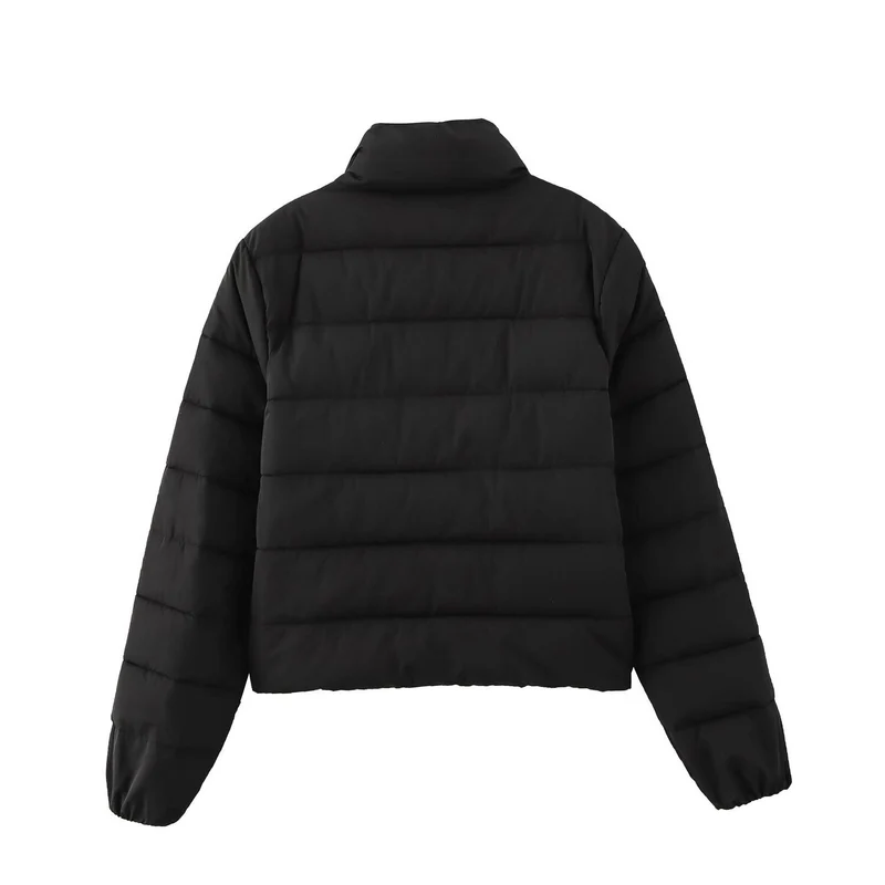 Damen Kurze gesteppte Jacke mit Stehkragen, Reißverschluss und elastischen Bündchen Nord Taschen