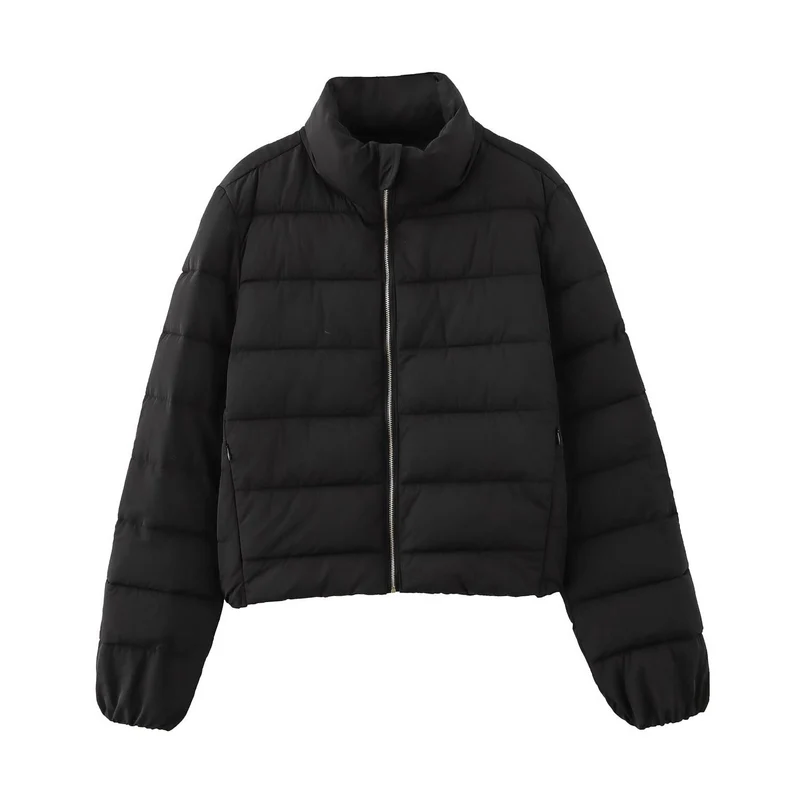 Damen Kurze gesteppte Jacke mit Stehkragen, Reißverschluss und elastischen Bündchen Nord Taschen
