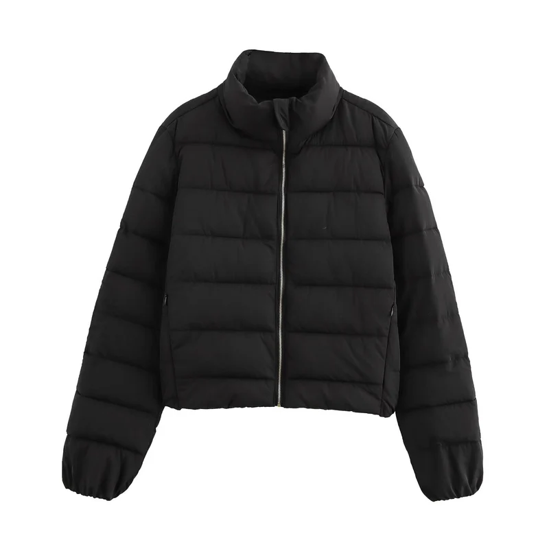 Damen Kurze gesteppte Jacke mit Stehkragen, Reißverschluss und elastischen Bündchen Nord Taschen