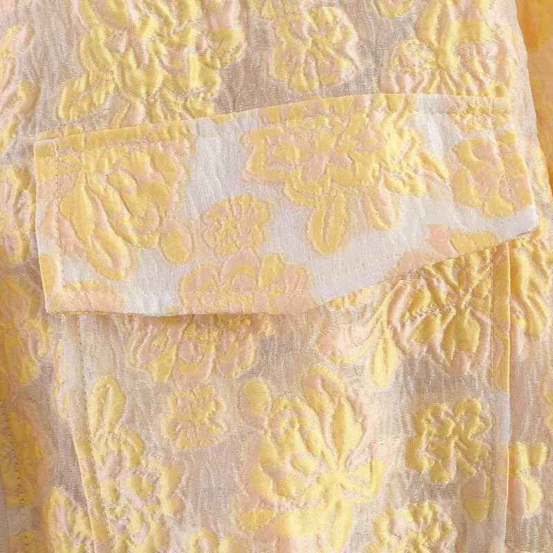 Damen Kurze florale Jacquard-Bomberjacke mit Reißverschluss und Pattentaschen Nord Taschen