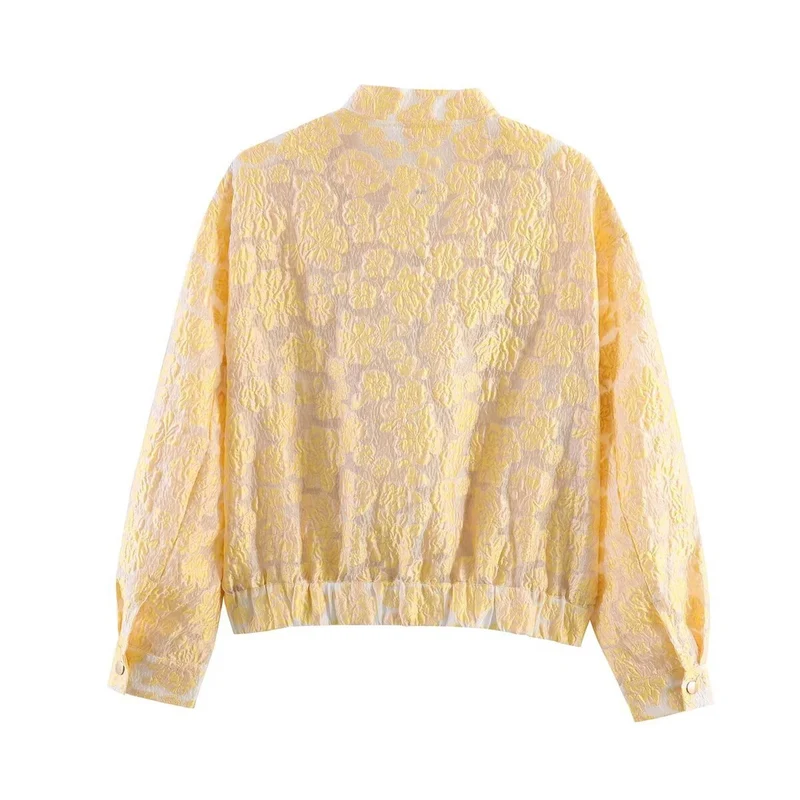 Damen Kurze florale Jacquard-Bomberjacke mit Reißverschluss und Pattentaschen Nord Taschen