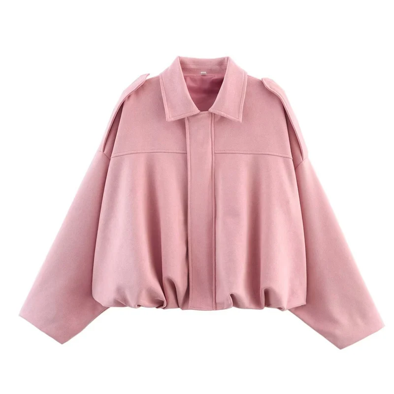 Damen Kurze Boxy‑Jacke im Oversize Wildleder‑Look mit Ballon‑Saum Nord Taschen