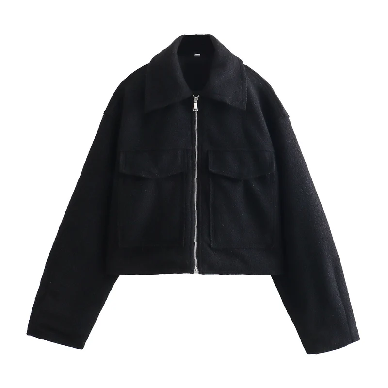 Damen Kurze Bouclé‑Jacke im Boxy‑Cut mit Reißverschluss und Pattentaschen Nord Taschen