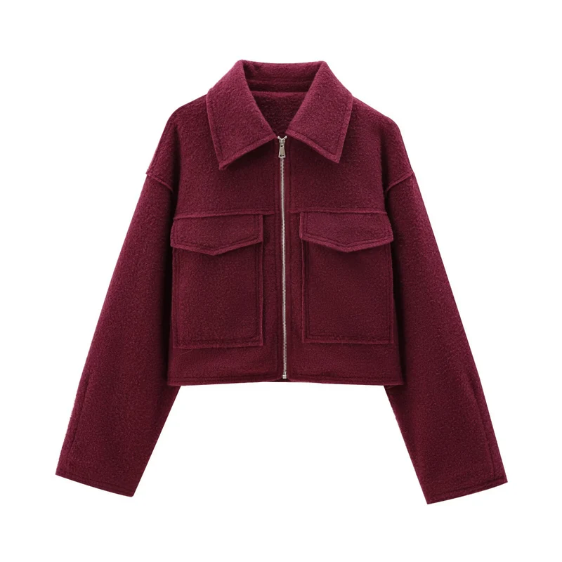 Damen Kurze Bouclé‑Jacke im Boxy‑Cut mit Reißverschluss und Pattentaschen Nord Taschen