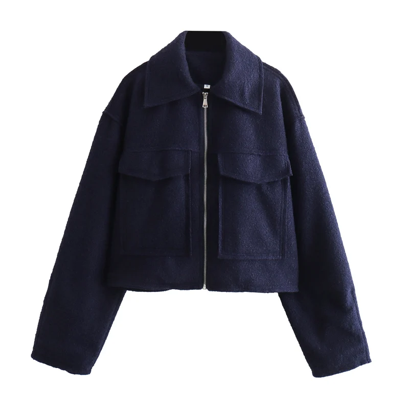 Damen Kurze Bouclé‑Jacke im Boxy‑Cut mit Reißverschluss und Pattentaschen Nord Taschen