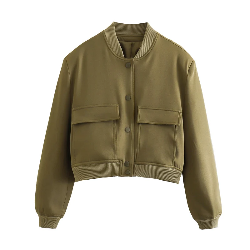 Damen Kurze Bomberjacke mit Leopardenprint, Rippbündchen und Pattentaschen Nord Taschen
