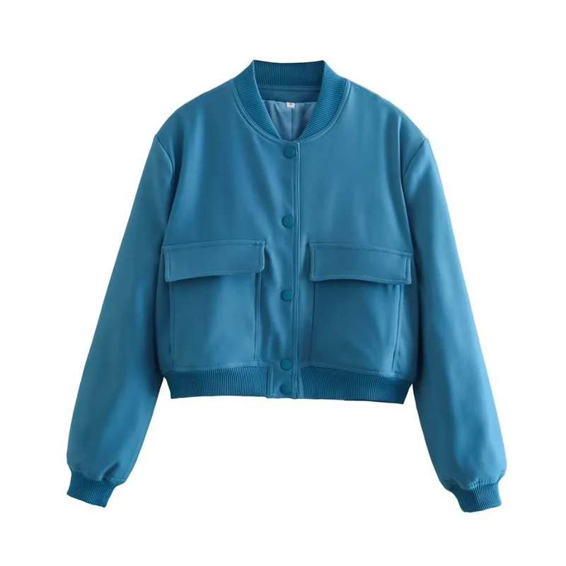 Damen Kurze Bomberjacke mit Leopardenprint, Rippbündchen und Pattentaschen Nord Taschen