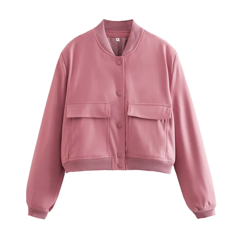 Damen Kurze Bomberjacke mit Leopardenprint, Rippbündchen und Pattentaschen Nord Taschen