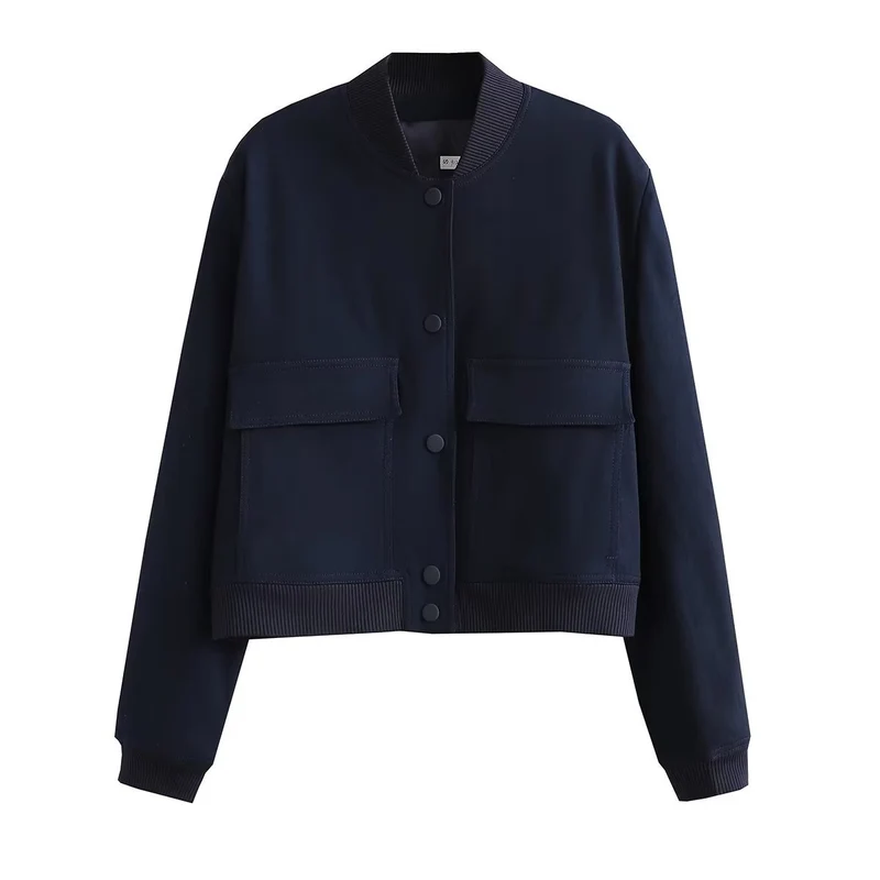 Damen Kurze Bomberjacke mit Leopardenprint, Rippbündchen und Pattentaschen Nord Taschen