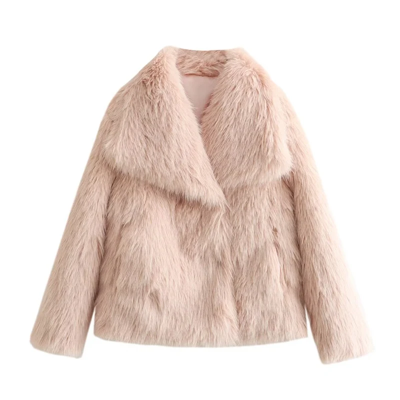 Damen Kurzboxy Kunstfelljacke mit breitem Schalkragen und langfaserigem Faux-Fur Nord Taschen