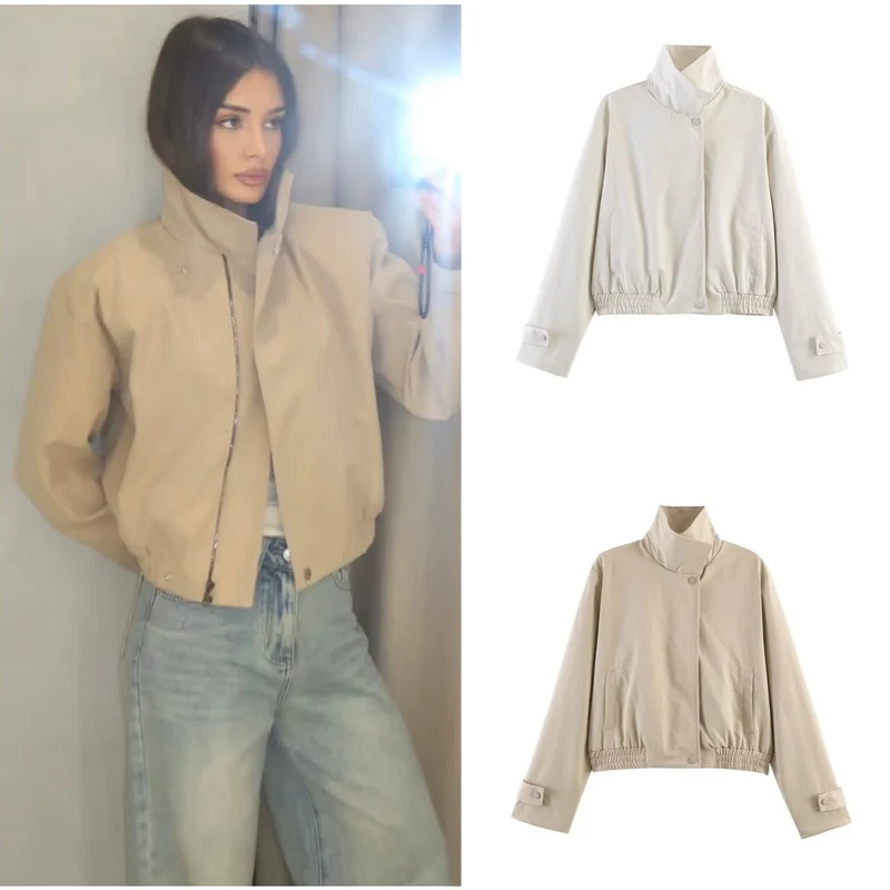 Damen Kurzblouson mit hohem Stehkragen, elastischem Bund und verdeckter Druckknopfleiste Nord Taschen
