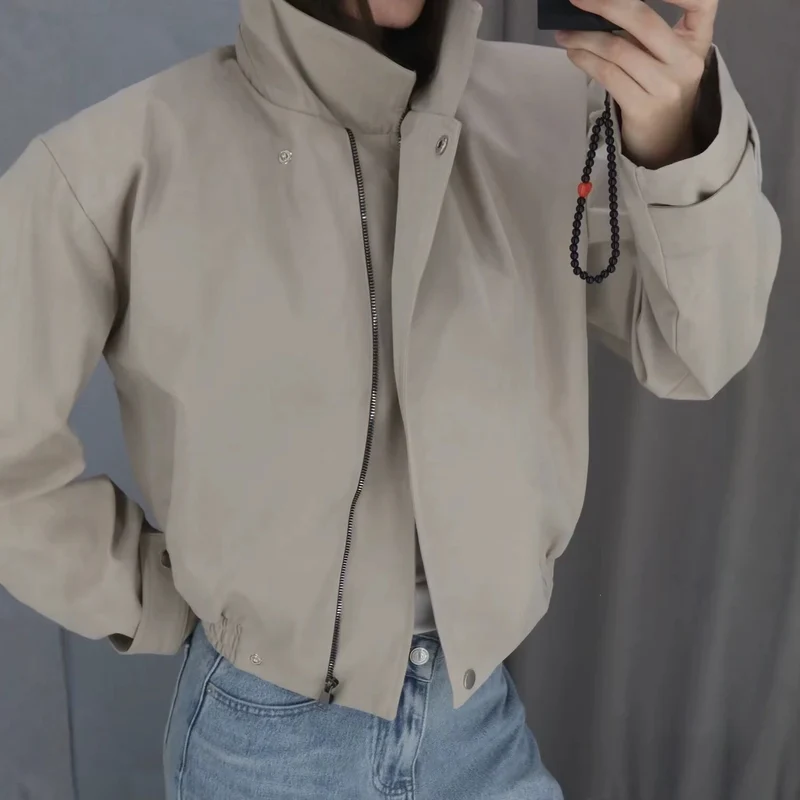 Damen Kurzblouson mit hohem Stehkragen, elastischem Bund und verdeckter Druckknopfleiste Nord Taschen