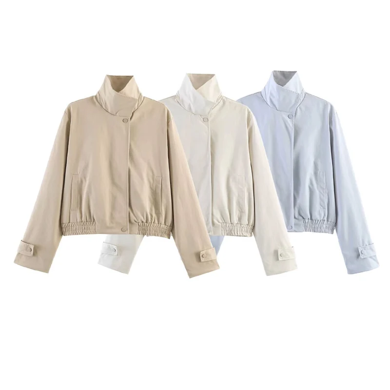 Damen Kurzblouson mit hohem Stehkragen, elastischem Bund und verdeckter Druckknopfleiste Nord Taschen