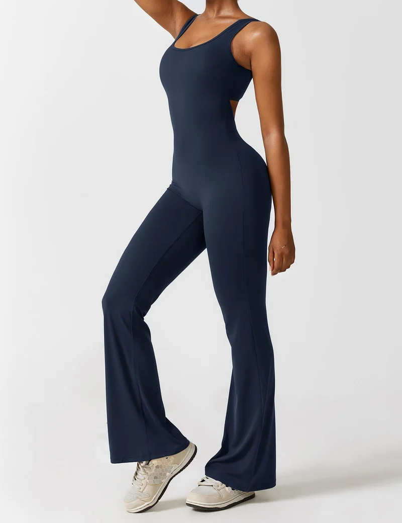 V-Rücken Auslaufender Jumpsuit