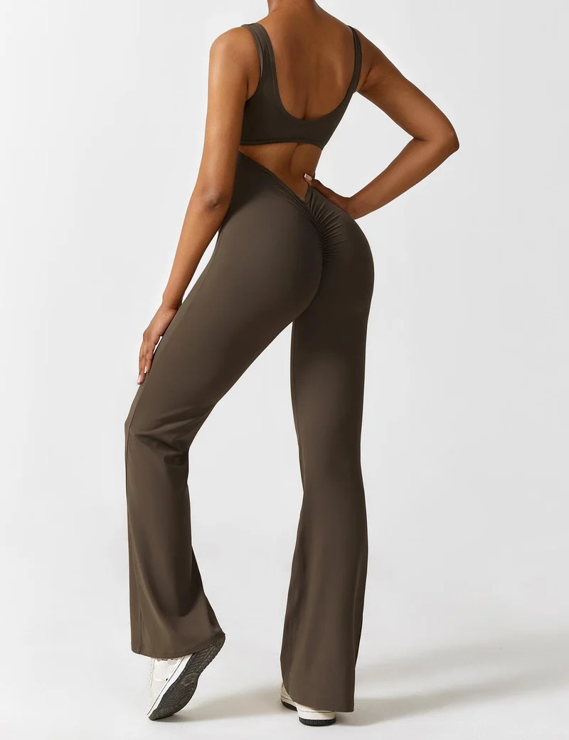 V-Rücken Auslaufender Jumpsuit
