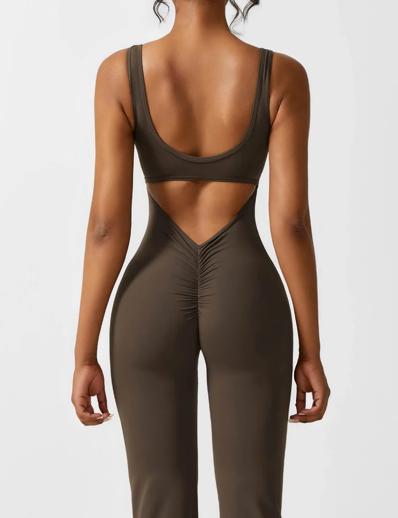 V-Rücken Auslaufender Jumpsuit
