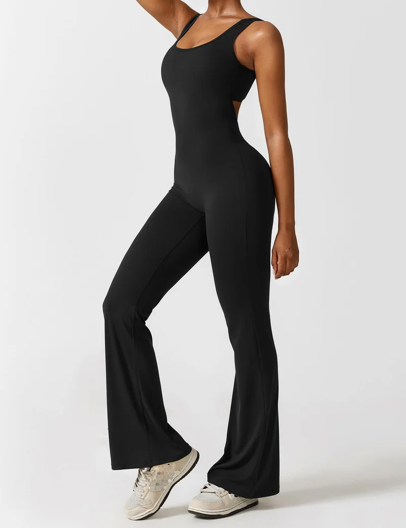 V-Rücken Auslaufender Jumpsuit