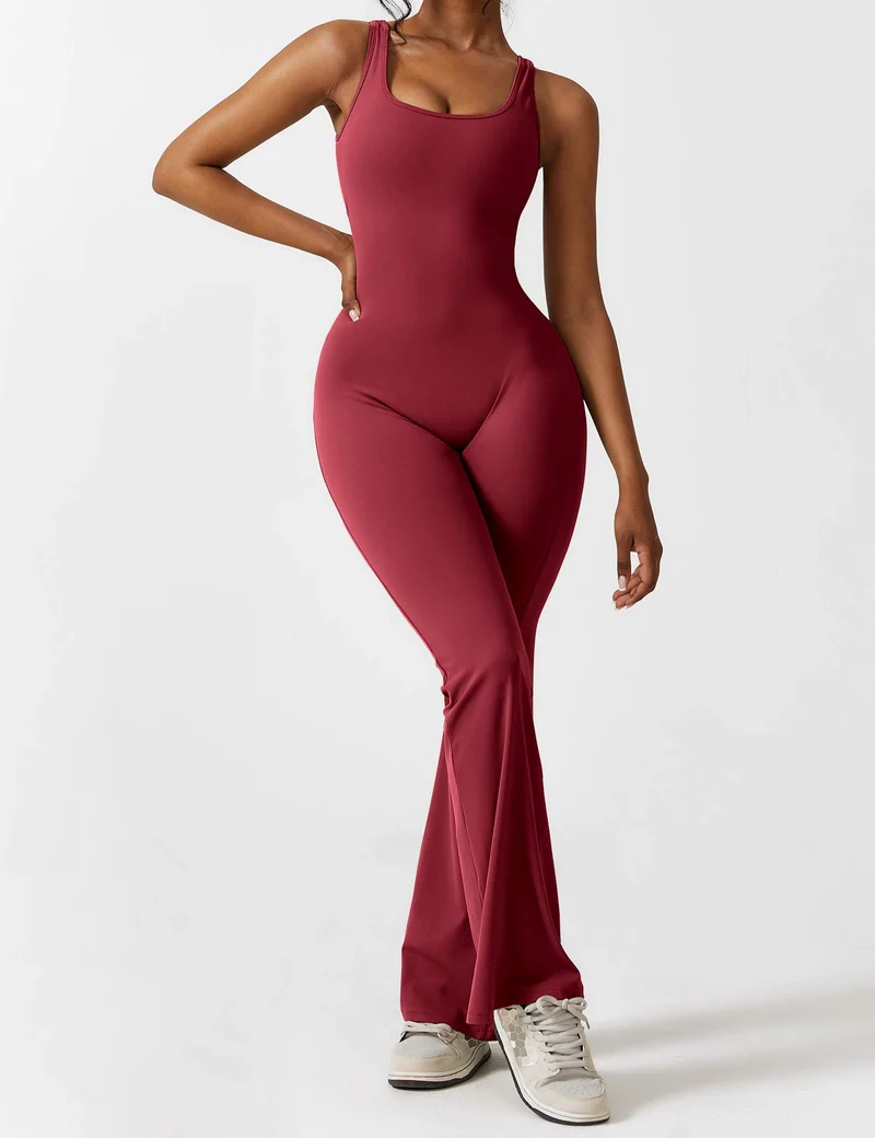 V-Rücken Auslaufender Jumpsuit