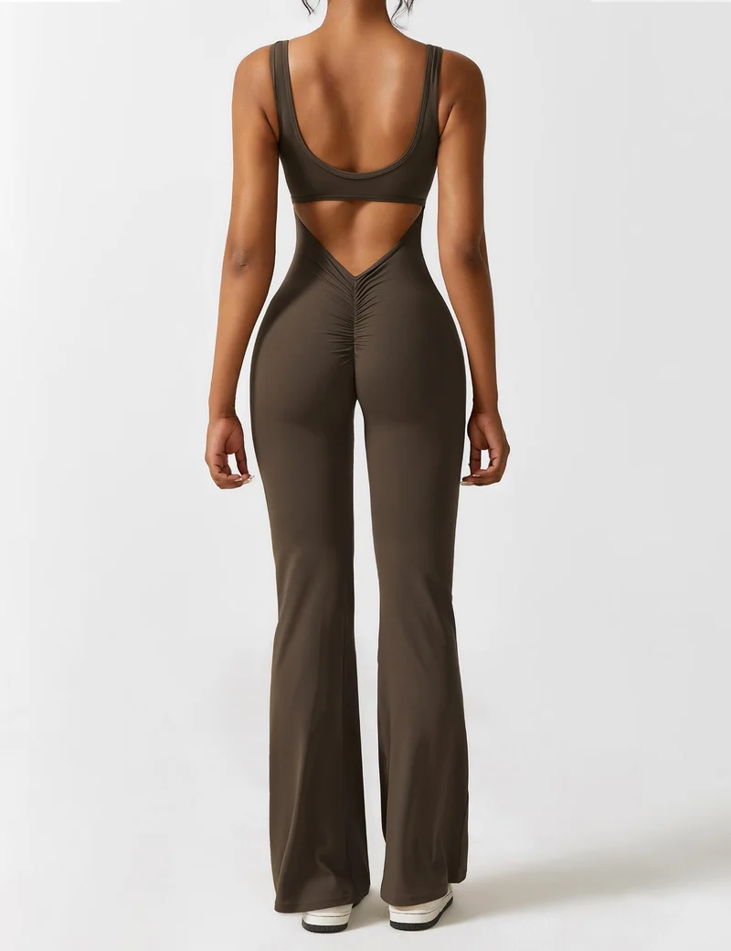 V-Rücken Auslaufender Jumpsuit
