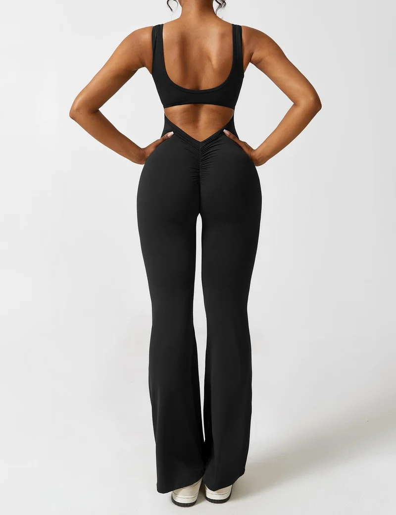 V-Rücken Auslaufender Jumpsuit