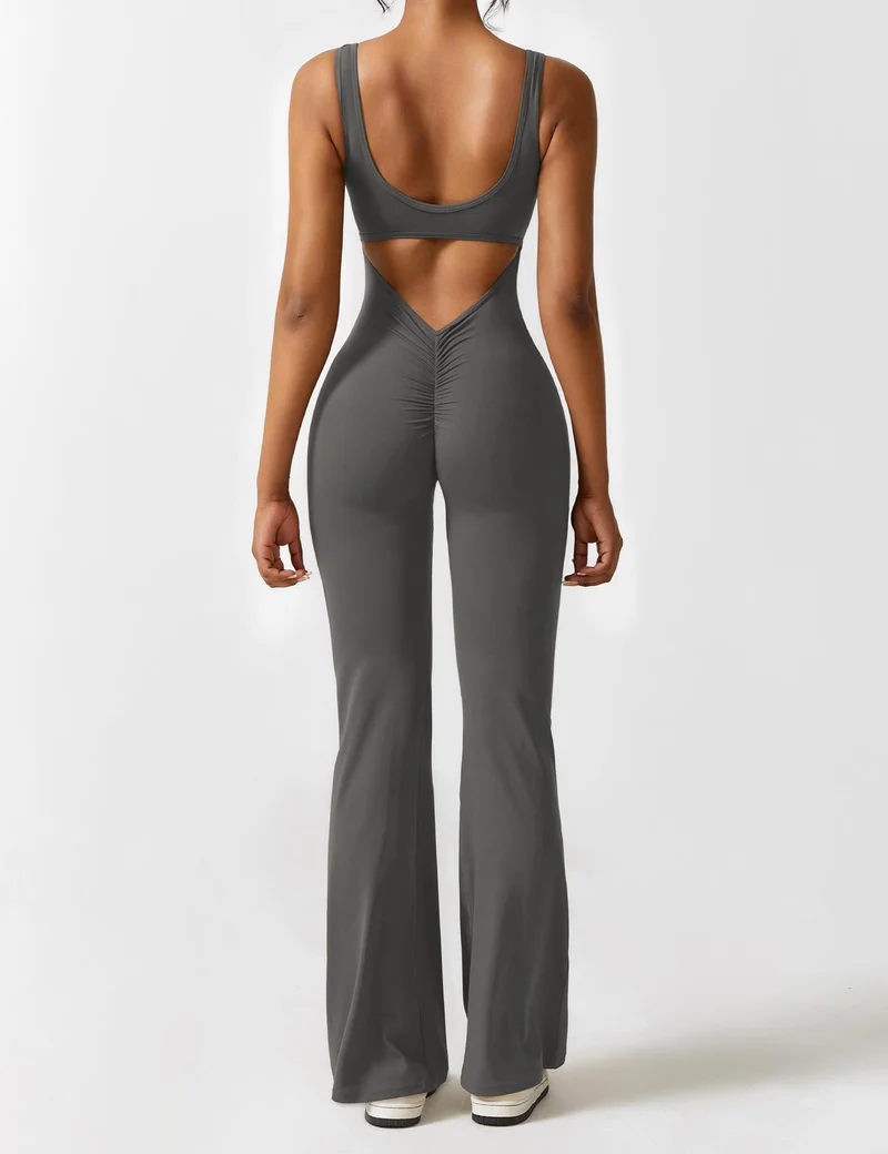 V-Rücken Auslaufender Jumpsuit