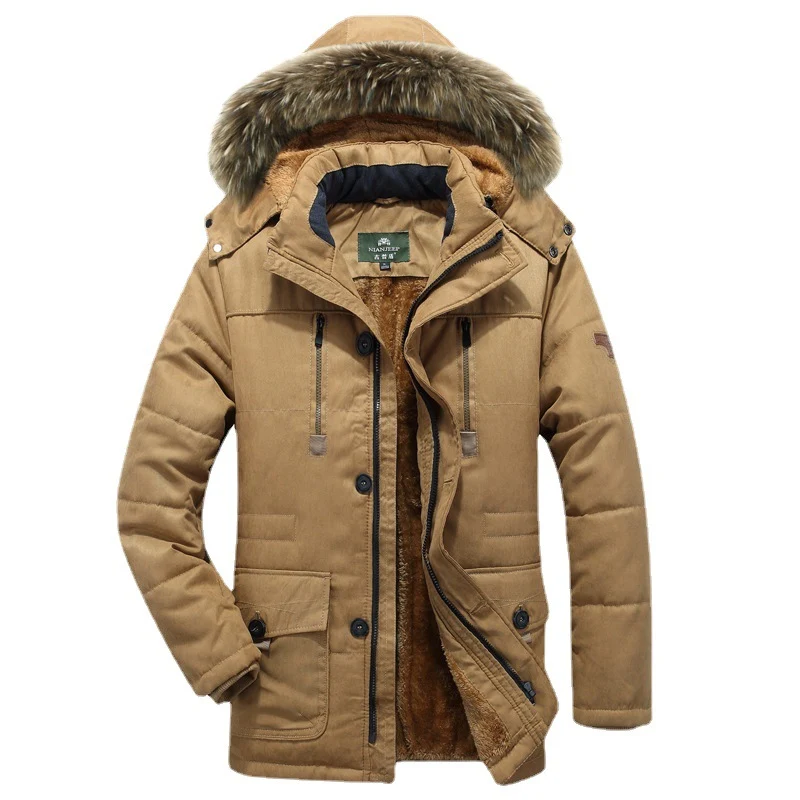 Herren Winterparka mit Teddyfutter, abnehmbarer Kunstfellkapuze und Multifunktionstaschen Nord Taschen