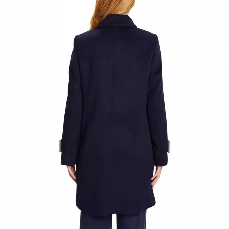 Damen Midilanger Doppelreihiger Marineinspirierter Wollmix-Peacoat mit Pattentaschen Nord Taschen