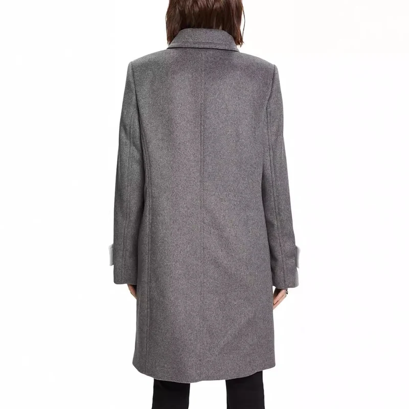 Damen Midilanger Doppelreihiger Marineinspirierter Wollmix-Peacoat mit Pattentaschen Nord Taschen