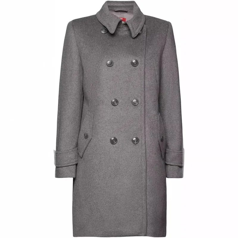 Damen Midilanger Doppelreihiger Marineinspirierter Wollmix-Peacoat mit Pattentaschen Nord Taschen