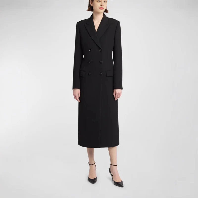 Damen Midilanger Doppelreihiger Blazer‑Mantel mit strukturierter Schulter und schlanker Passform Nord Taschen
