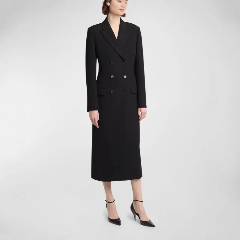 Damen Midilanger Doppelreihiger Blazer‑Mantel mit strukturierter Schulter und schlanker Passform Nord Taschen