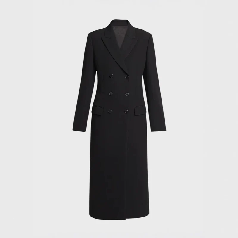 Damen Midilanger Doppelreihiger Blazer‑Mantel mit strukturierter Schulter und schlanker Passform Nord Taschen