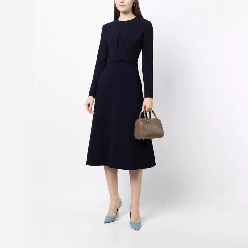 Damen Midikleid mit taillierter Drapierung und A-Linien Rock Nord Taschen