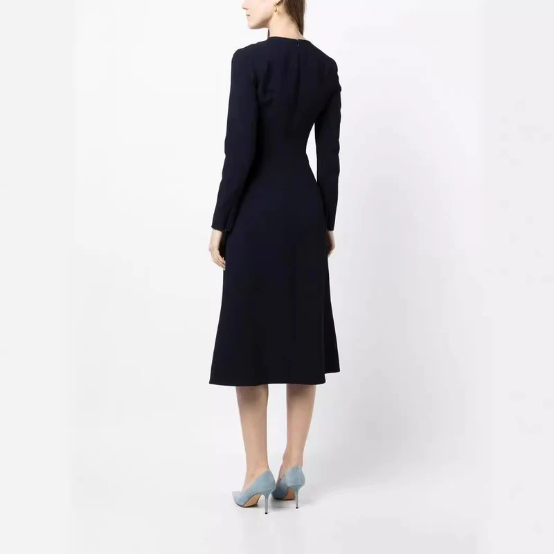 Damen Midikleid mit taillierter Drapierung und A-Linien Rock Nord Taschen