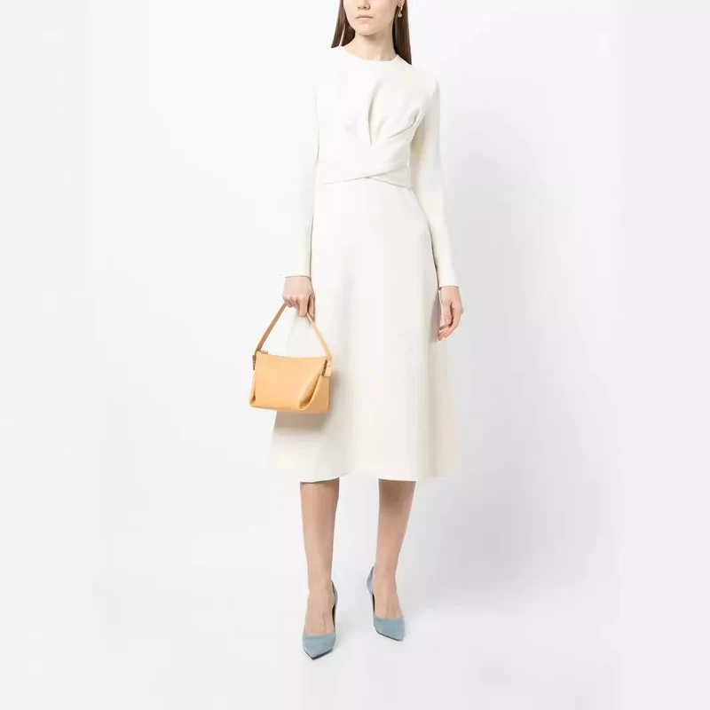 Damen Midikleid mit taillierter Drapierung und A-Linien Rock Nord Taschen