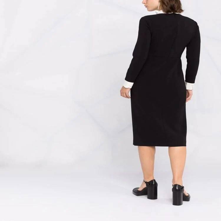 Damen Midikleid mit Peter-Pan-Kragen, tailliertem Schnitt und langen Ärmeln Nord Taschen