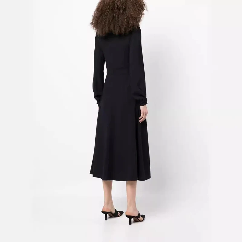 Damen Midikleid im Vintage‑Look mit hochgeschlossenem Kragen, asymmetrischer Zierknopfleiste und Frontschlitz Nord Taschen