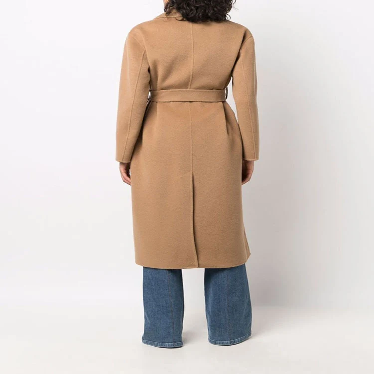 Damen Midi-Wickelmantel aus Woll-Kaschmirmix mit Schalkragen und Bindegürtel Nord Taschen