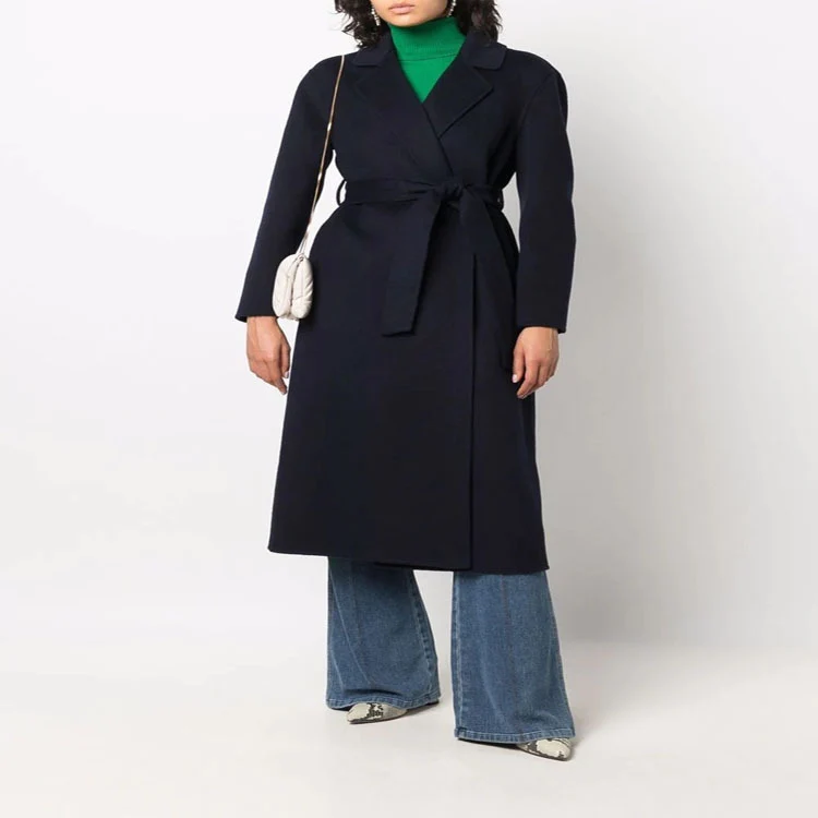 Damen Midi-Wickelmantel aus Woll-Kaschmirmix mit Schalkragen und Bindegürtel Nord Taschen