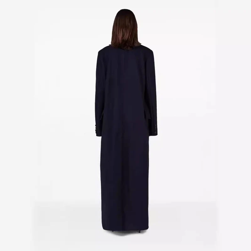 Damen Maximal langer doppelreihiger Wollmantel mit weitem Oversize-Schnitt Nord Taschen